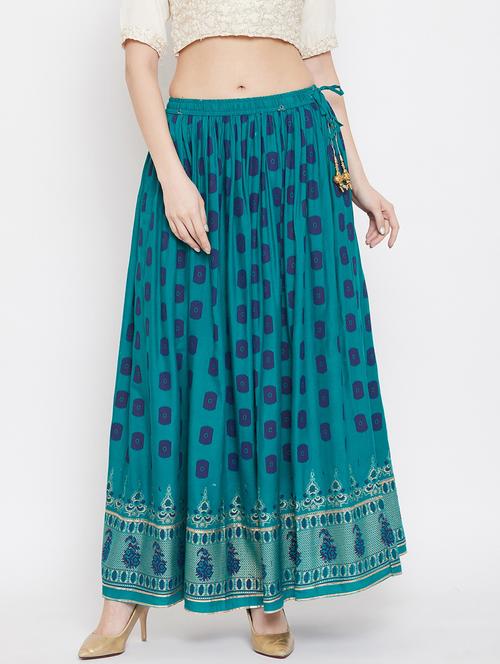 blue rayon flared skirt - 17659191 - Standard Image - 1
