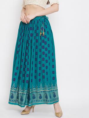 blue rayon flared skirt - 17659191 - Standard Image - 2
