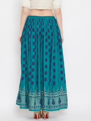 blue rayon flared skirt - 17659191 - Standard Image - 3