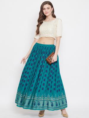 blue rayon flared skirt - 17659191 - Standard Image - 4