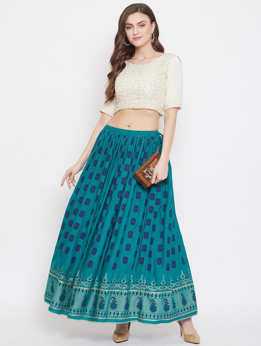 blue rayon flared skirt - 17659191 - Zoom Image - 4