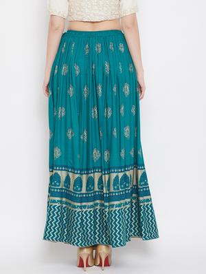 teal rayon flared skirt - 17659198 - Standard Image - 3