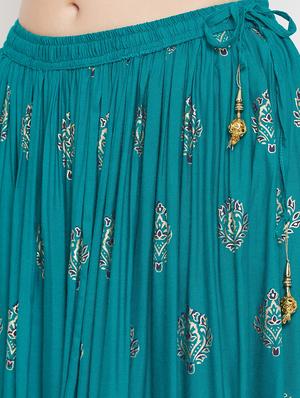 teal rayon flared skirt - 17659198 - Standard Image - 5