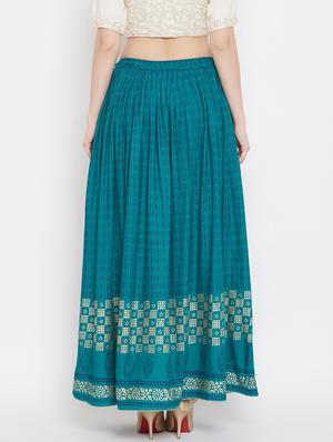 blue rayon flared skirt - 17659205 - Standard Image - 3