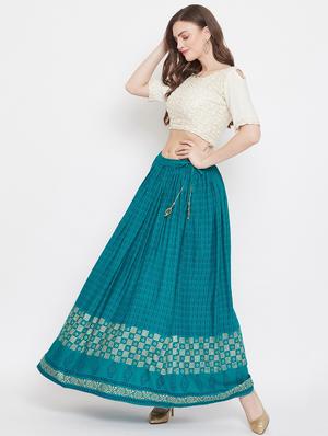 blue rayon flared skirt - 17659205 - Standard Image - 4
