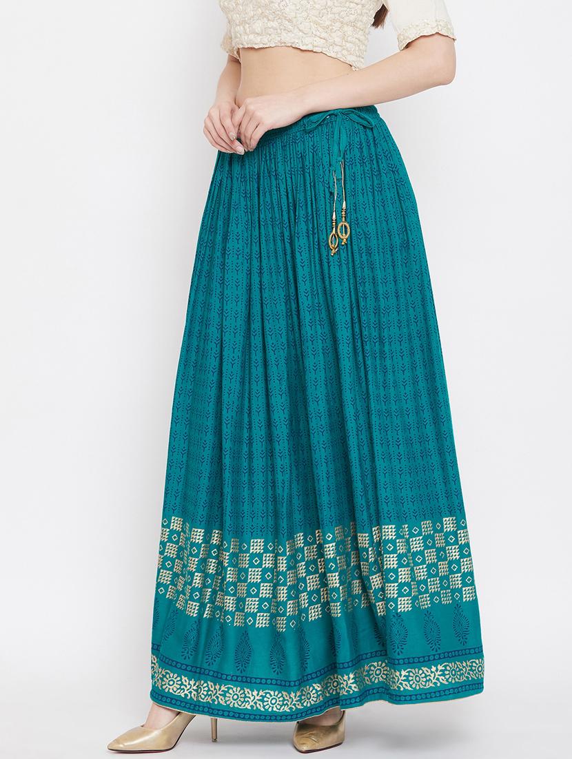 blue rayon flared skirt - 17659205 - Zoom Image - 2