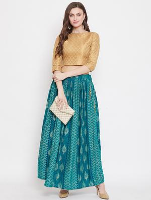 blue rayon flared skirt - 17659211 - Standard Image - 4