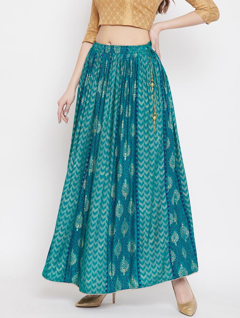 blue rayon flared skirt - 17659211 - Zoom Image - 2