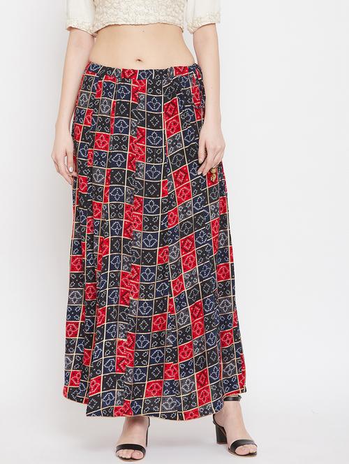 navy blue rayon flared skirt - 17659216 - Very Small Image - 1