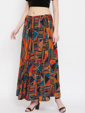 navy blue rayon flared skirt - 17659230 - Standard Image - 2