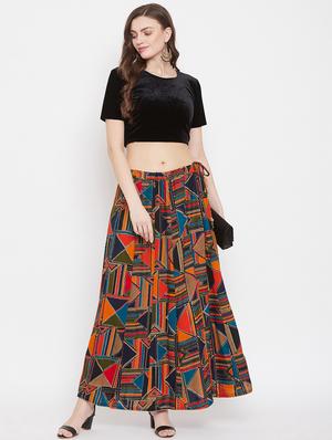 navy blue rayon flared skirt - 17659230 - Standard Image - 4