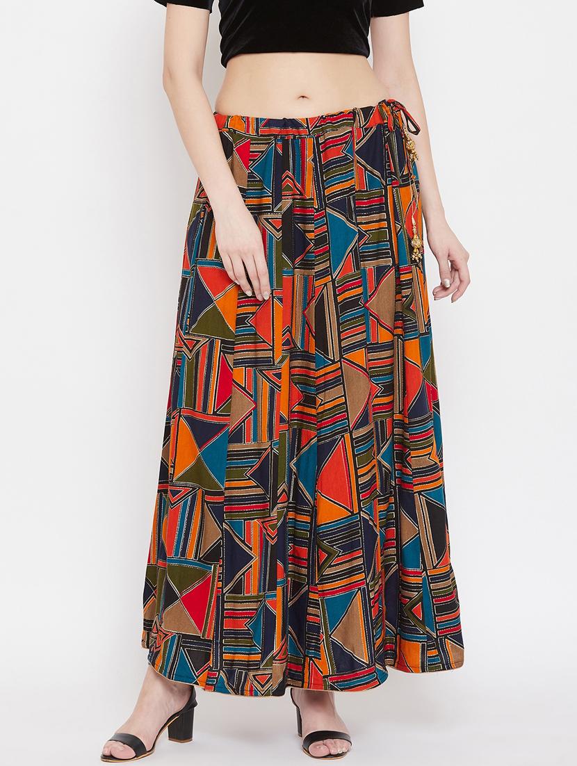 navy blue rayon flared skirt - 17659230 - Zoom Image - 1