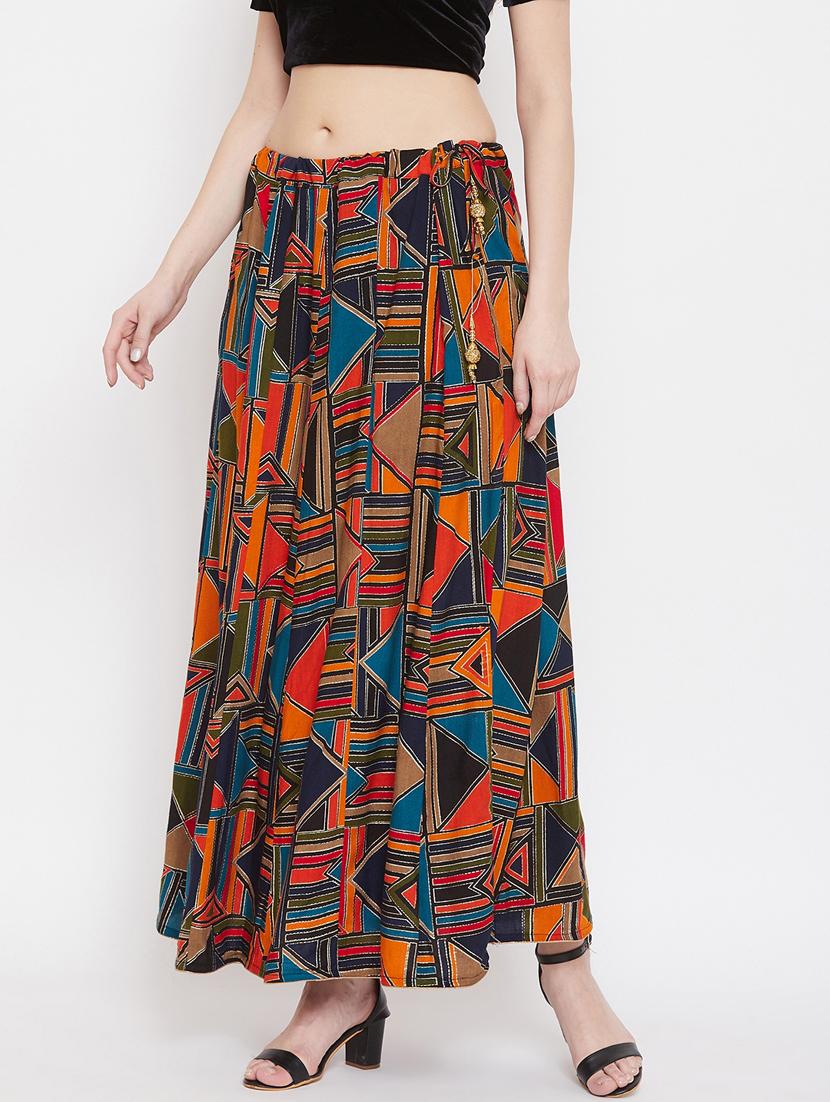 navy blue rayon flared skirt - 17659230 - Zoom Image - 2