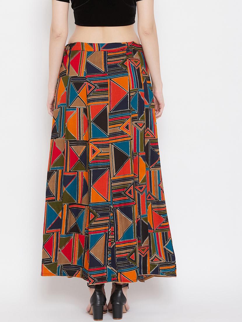 navy blue rayon flared skirt - 17659230 - Zoom Image - 3