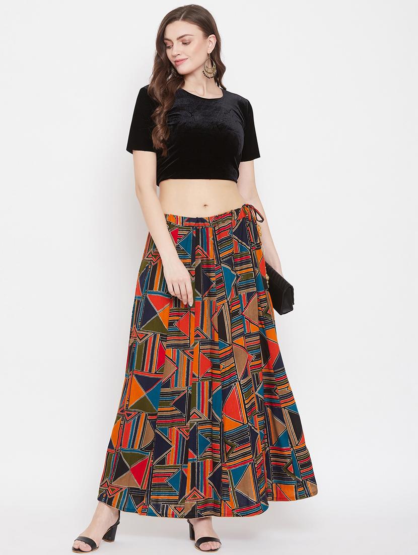 navy blue rayon flared skirt - 17659230 - Zoom Image - 4