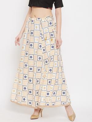 offwhite rayon flared skirt - 17659234 - Standard Image - 2