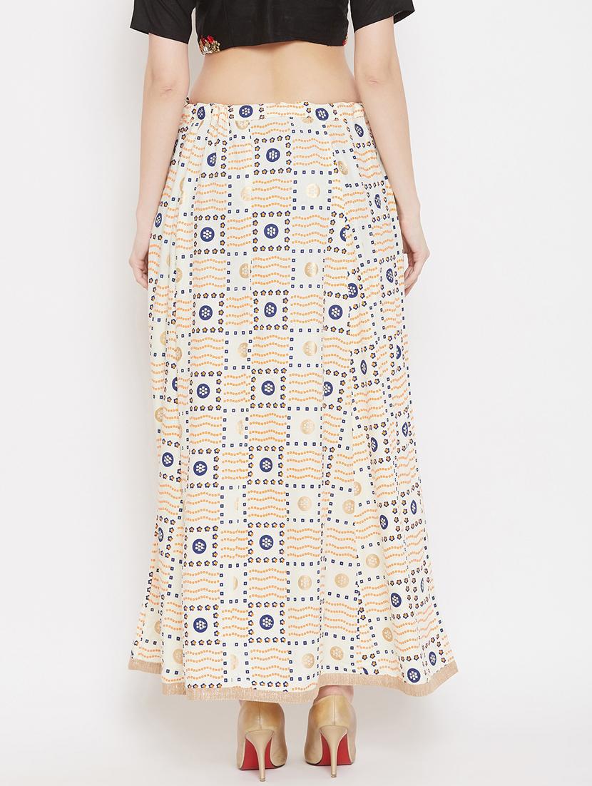 offwhite rayon flared skirt - 17659234 - Zoom Image - 3
