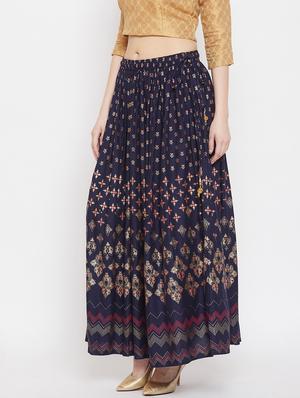 navy blue rayon flared skirt - 17659251 - Standard Image - 2