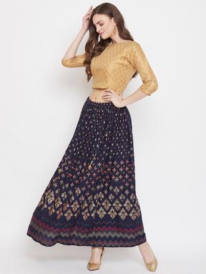 navy blue rayon flared skirt - 17659251 - Standard Image - 4