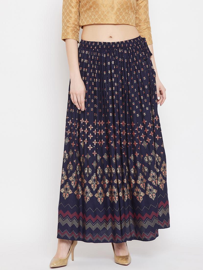 navy blue rayon flared skirt - 17659251 - Zoom Image - 1