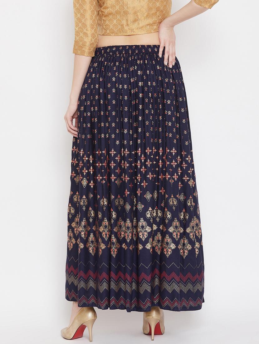 navy blue rayon flared skirt - 17659251 - Zoom Image - 3