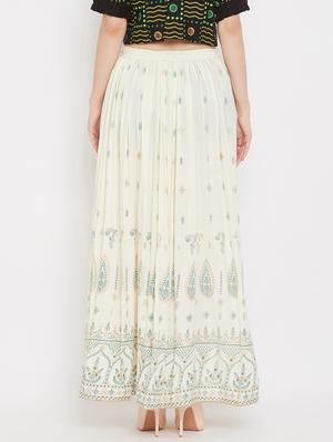 offwhite rayon flared skirt - 17659258 - Standard Image - 3