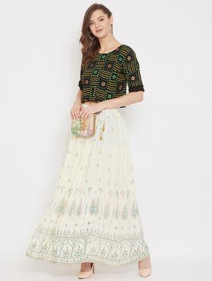 offwhite rayon flared skirt - 17659258 - Standard Image - 4