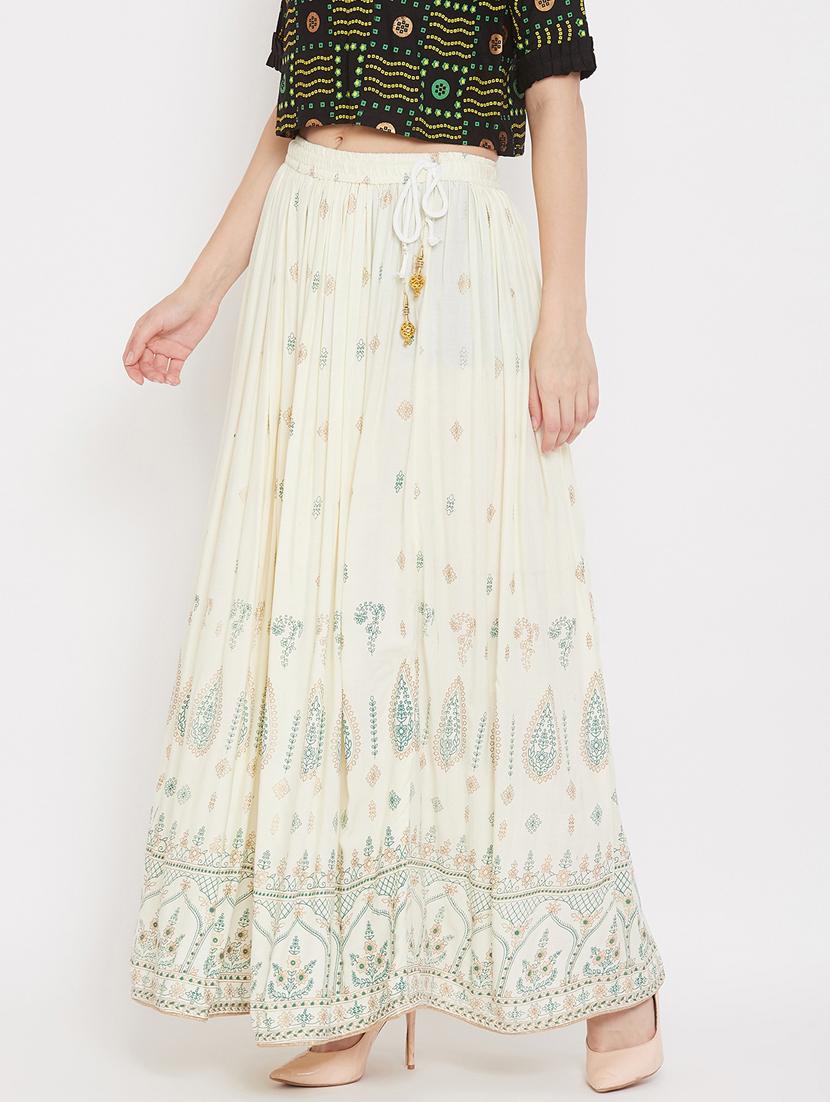 offwhite rayon flared skirt - 17659258 - Zoom Image - 2