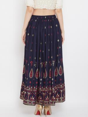 navy blue rayon flared skirt - 17659259 - Standard Image - 3