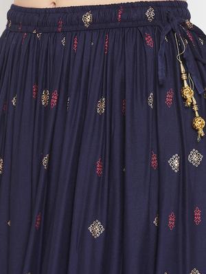 navy blue rayon flared skirt - 17659259 - Standard Image - 5