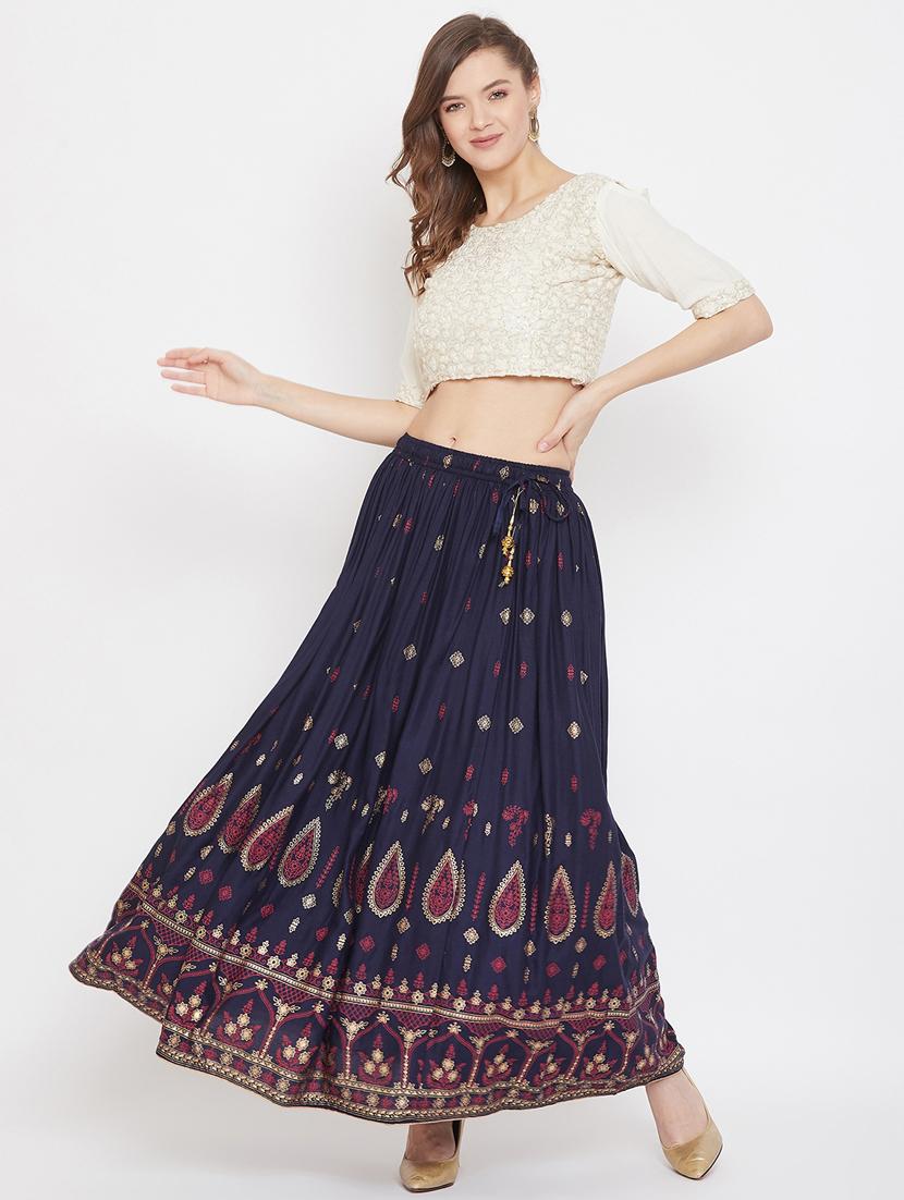 navy blue rayon flared skirt - 17659259 - Zoom Image - 4