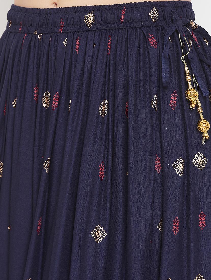 navy blue rayon flared skirt - 17659259 - Zoom Image - 5