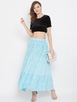 light blue rayon flared skirt - 17659268 - Standard Image - 4