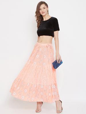 peach rayon flared skirt - 17659269 - Standard Image - 4