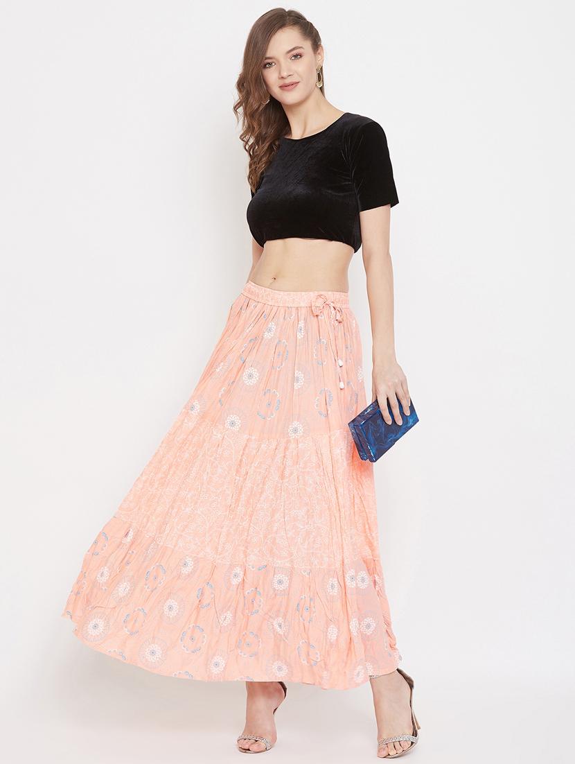peach rayon flared skirt - 17659269 - Zoom Image - 4
