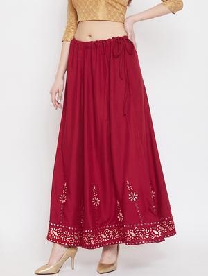 maroon rayon flared skirt - 17659275 - Standard Image - 2