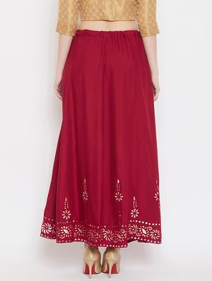 maroon rayon flared skirt - 17659275 - Standard Image - 3