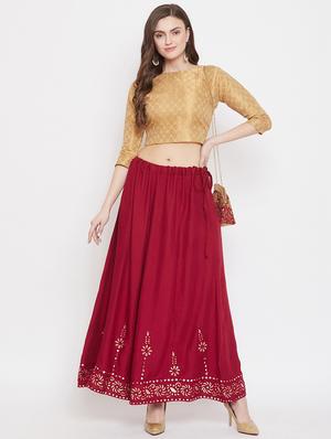 maroon rayon flared skirt - 17659275 - Standard Image - 4