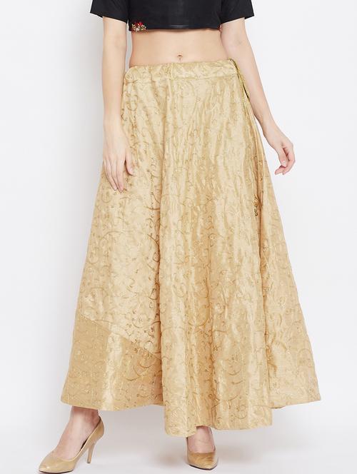 gold silk blend aline skirt - 17659282 - Standard Image - 1