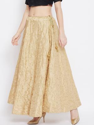 gold silk blend aline skirt - 17659282 - Standard Image - 2