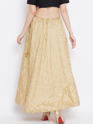 gold silk blend aline skirt - 17659282 - Standard Image - 3