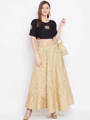 gold silk blend aline skirt - 17659282 - Standard Image - 4