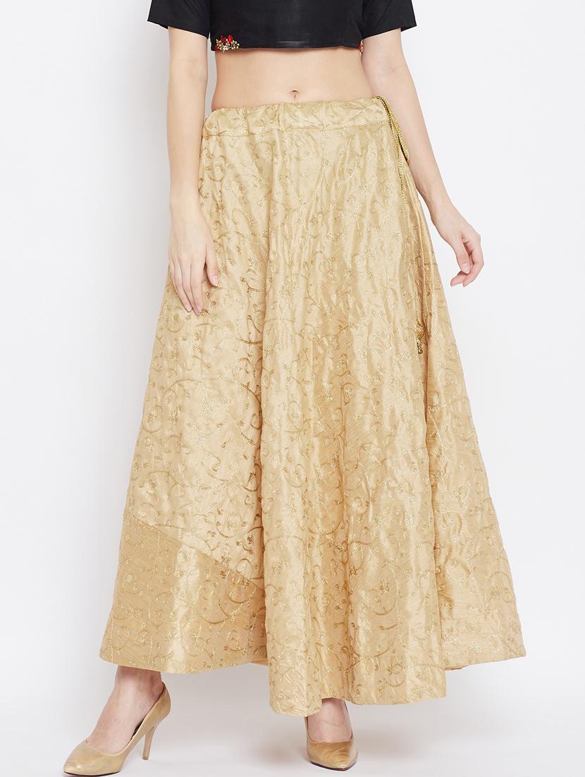 gold silk blend aline skirt - 17659282 - Zoom Image - 1