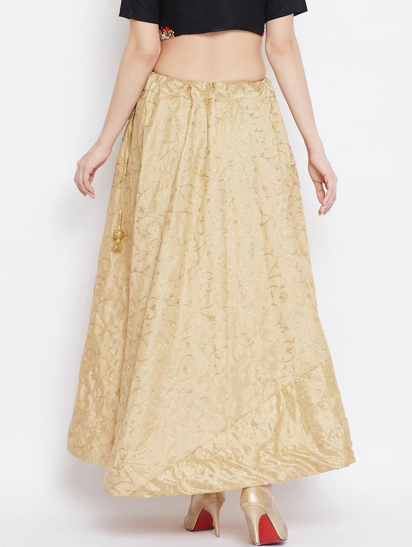 gold silk blend aline skirt - 17659282 - Zoom Image - 3