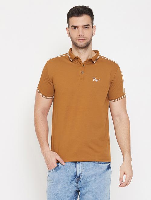 brown taped collared t-shirt - 17659300 - Standard Image - 1