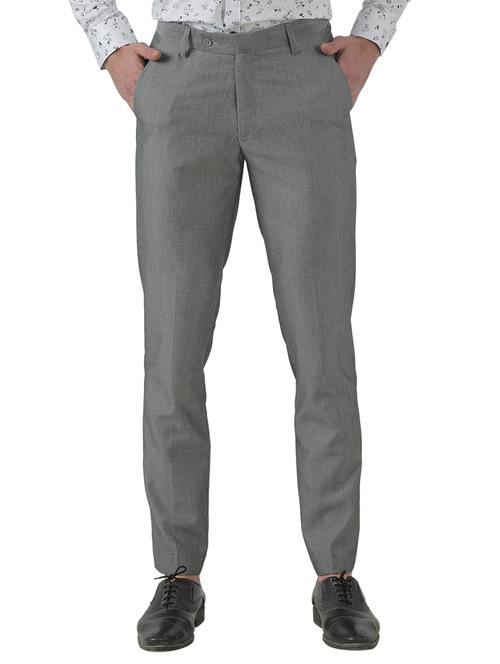 grey solid flat front formal trouser - 17659311 - Standard Image - 1