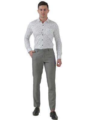 grey solid flat front formal trouser - 17659311 - Standard Image - 4