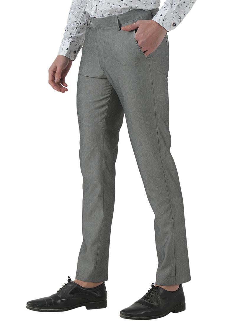 grey solid flat front formal trouser - 17659311 - Zoom Image - 2