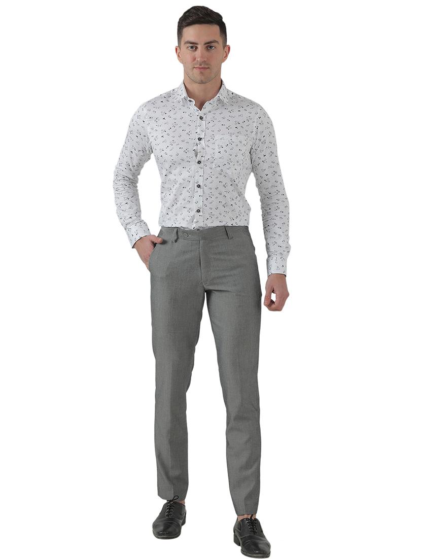 grey solid flat front formal trouser - 17659311 - Zoom Image - 4