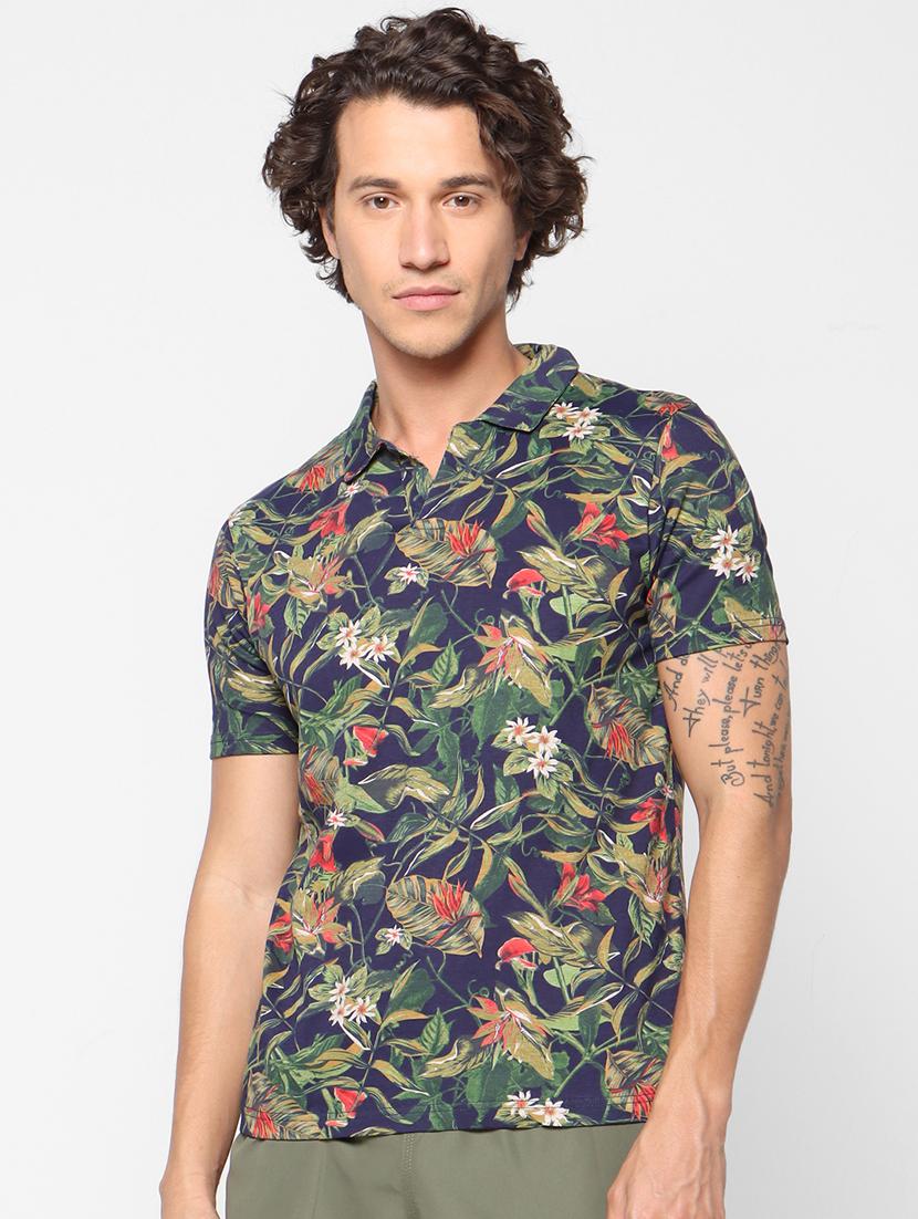 blue printed collared t-shirt - 17659356 - Zoom Image - 1
